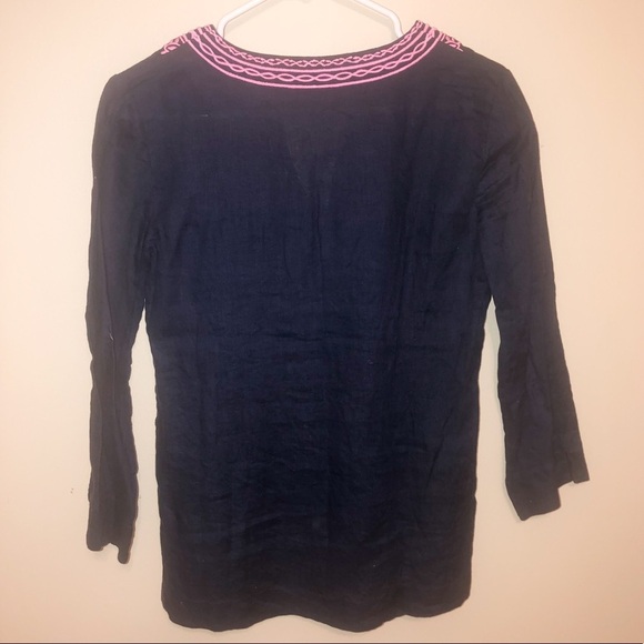 Lilly Pulitzer Amelia Island Embroidered Linen Tunic Blouse Pink Blue XS - Picture 5 of 5